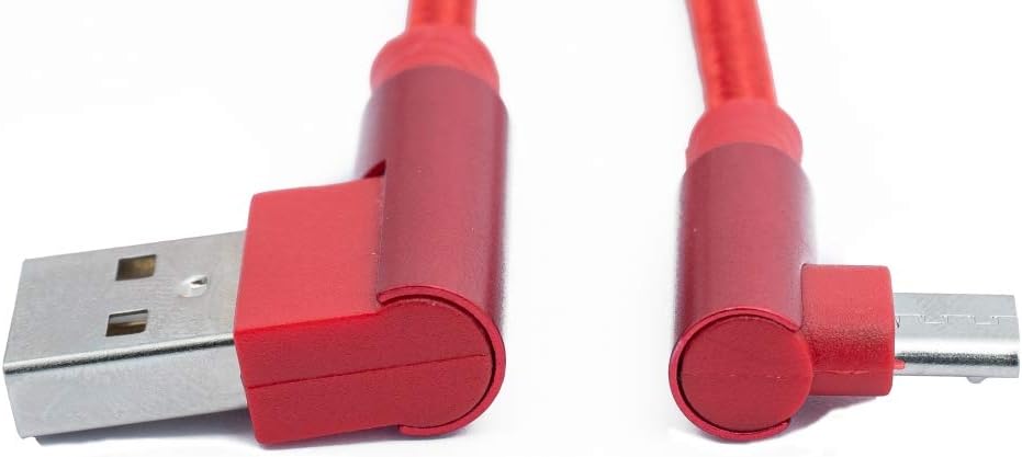 SYSTEM-S USB 2.0 cable 100 cm Micro plug to 2.0 A plug angle braided in red 