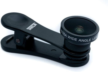 SYSTEM-S wide-angle and macro lens with clip and protective case in black for smartphone