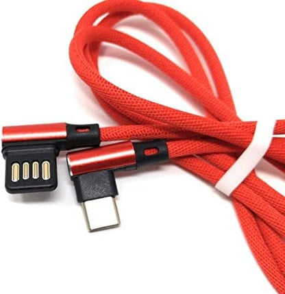 SYSTEM-S USB Typ C 3.1 Nylon Kabel auf umkehrbarer USB Schnittstelle Typ A 2.0 90° Grad gewinkelt in Rot 97 cm