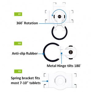 Aidata Schreibtisch Desktop Ständer Halterung für Tablet PC eBook Reader von 17 cm - 19,5 cm Neigungsverstellbar 360° Rotation Schwarz