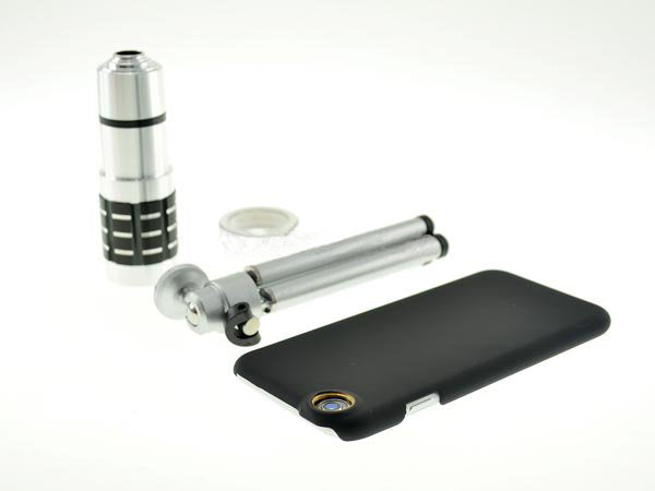System-S 12x Teleskop Teleobjektiv Zoom Linse mit Hartschale Case Hülle und Mini Tripod Stativ für iPhone 6