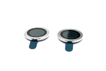 SYSTEM-S Kamera Schutz Linse Objektiv Abdeckung aus Glas Metall für iPhone 13 + Mini Grau