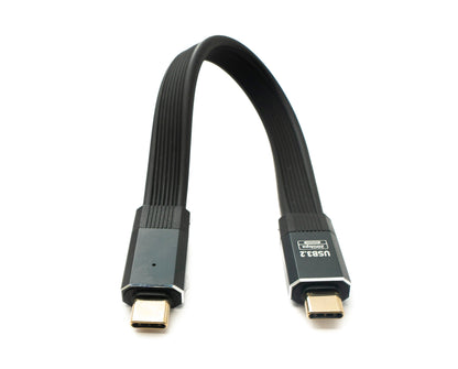 SYSTEM-S USB 3.2 Gen 2 Kabel 20 cm Typ C Stecker zu Stecker Flachkabel Schwarz 20 Gbit/s 100 W
