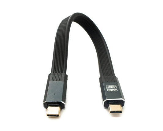 SYSTEM-S USB 3.2 Gen 2 Kabel 20 cm Typ C Stecker zu Stecker Flachkabel Schwarz 20 Gbit/s 100 W