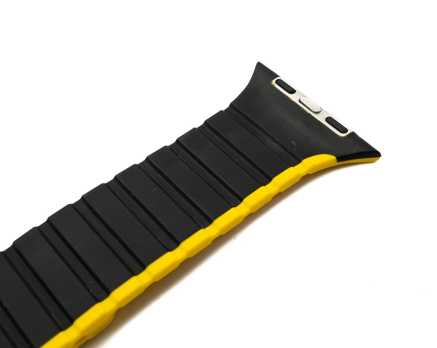 SYSTEM-S Armband 42 44 45 49 mm aus Silikon flexibel magnetisch für Apple Watch Smartwatch Schwarz Gelb