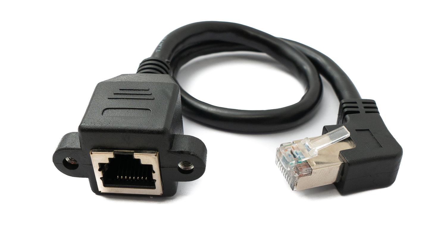 SYSTEM-S LAN Kabel 30 cm 8P8C Stecker zu Buchse Winkel Schraube in Schwarz