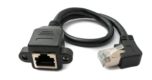 SYSTEM-S LAN Kabel 30 cm 8P8C Stecker zu Buchse Winkel Schraube in Schwarz