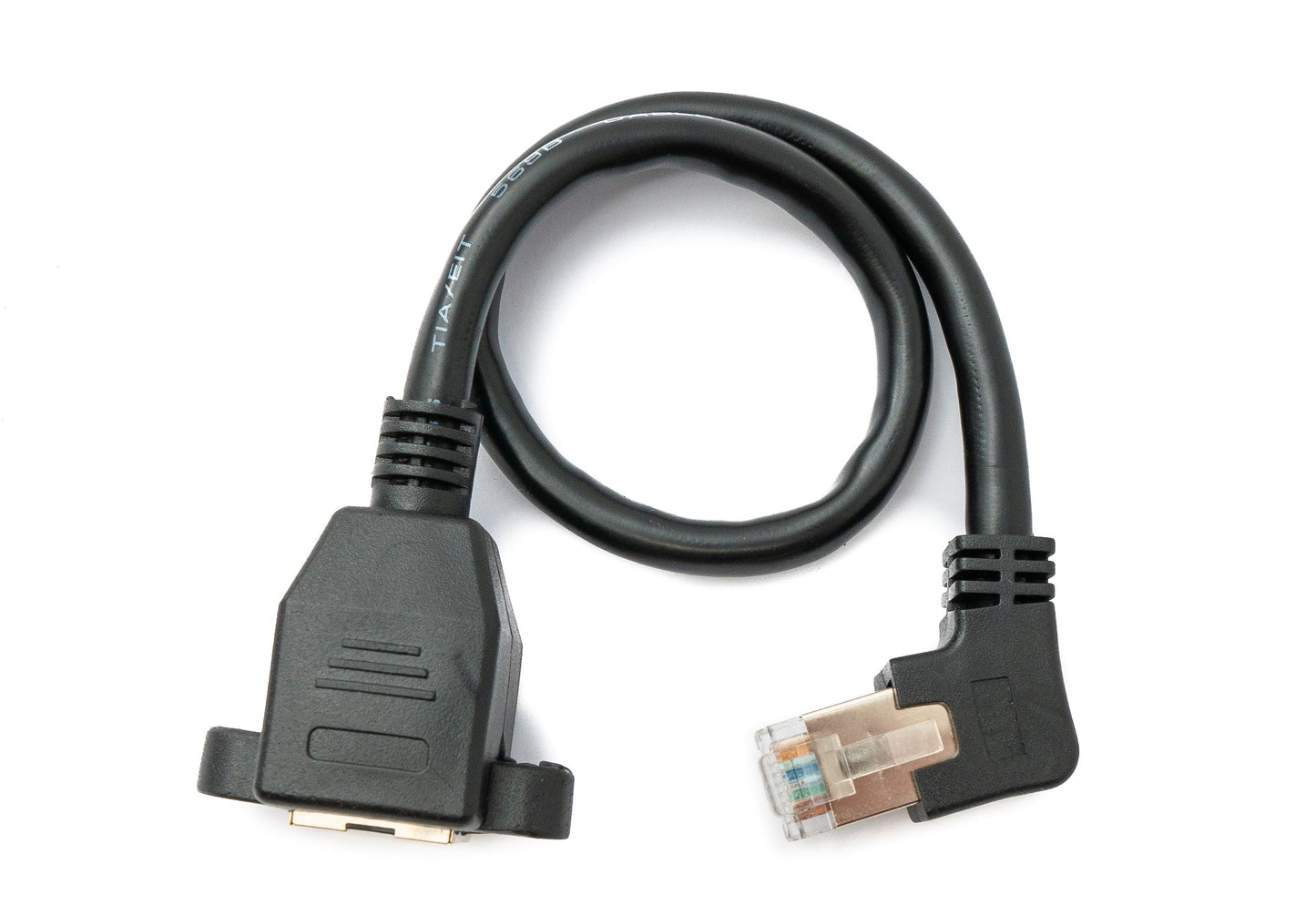 SYSTEM-S LAN Kabel 30 cm 8P8C Stecker zu Buchse Winkel Schraube in Schwarz