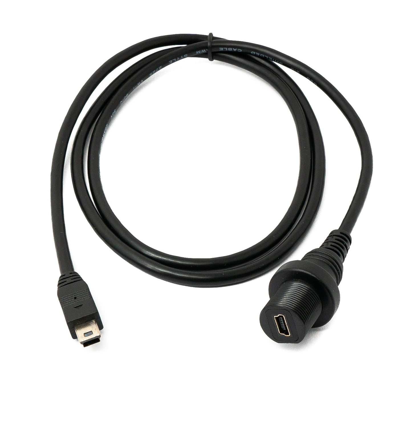 SYSTEM-S USB 2.0 Kabel 100 cm Mini B Stecker zu Buchse Bulkhead Wasserfest in Schwarz