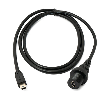 SYSTEM-S USB 2.0 Kabel 100 cm Mini B Stecker zu Buchse Bulkhead Wasserfest in Schwarz