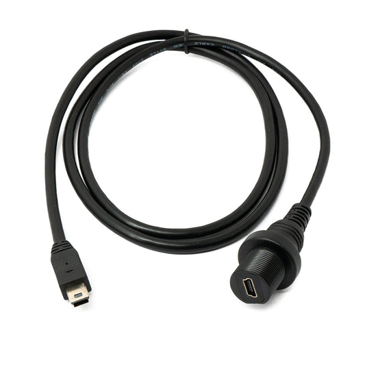 SYSTEM-S USB 2.0 Kabel 100 cm Mini B Stecker zu Buchse Bulkhead Wasserfest in Schwarz