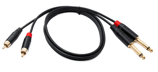 SYSTEM-S Audio Cinch 2 RCA Kabel 100 cm 2x Stecker zu 2x Klinke AUX 6,35 mm 2 polig Stecker