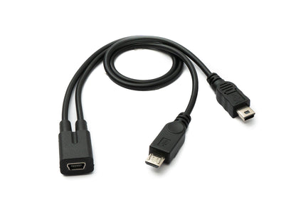 SYSTEM-S USB 2.0 Y Cable 30 cm Mini B Female to Male + Micro B Male Adapter Black