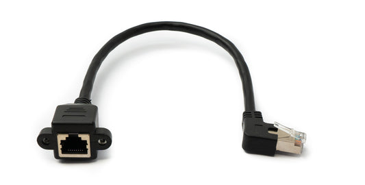 SYSTEM-S LAN Kabel 30 cm 8P8C Stecker zu Buchse Winkel Schraube in Schwarz