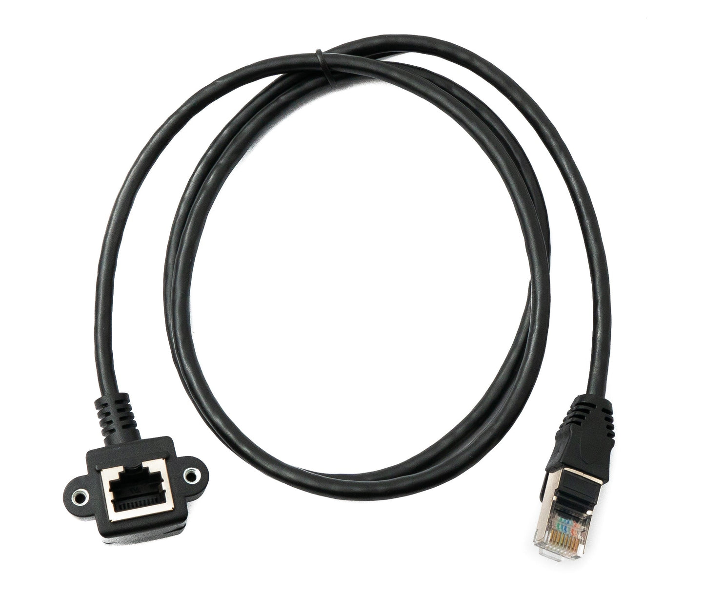SYSTEM-S LAN Kabel 100 cm 8P8C Buchse zu RJ45 Stecker Winkel Schraube in Schwarz