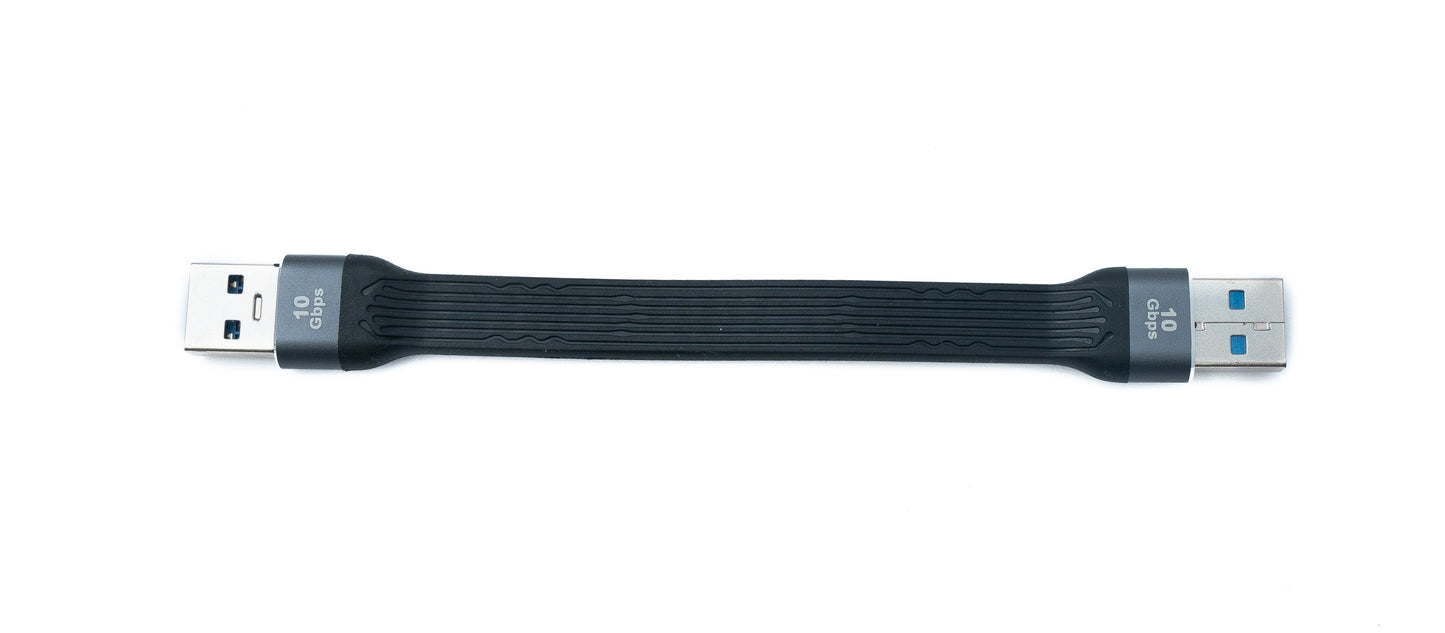 SYSTEM-S USB 3.1 Gen 2 Kabel 10 cm Typ A Stecker zu Stecker Flachkabel 10 Gbit/s 100W