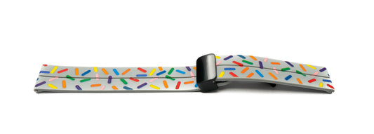 SYSTEM-S 20 mm silicone strap with folding clasp for Smartwatch with sprinkles print in grey