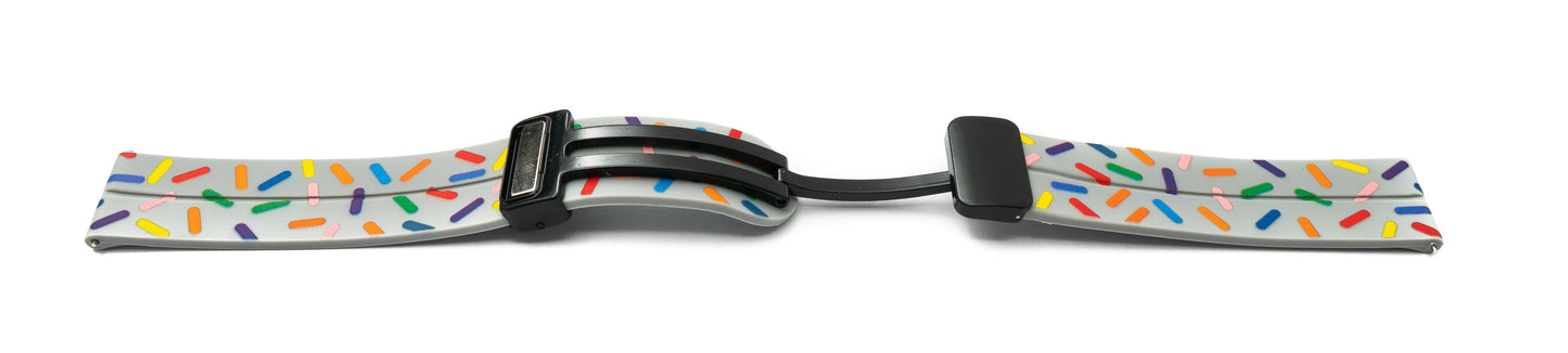 SYSTEM-S 20 mm silicone strap with folding clasp for Smartwatch with sprinkles print in grey