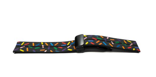 SYSTEM-S 20 mm silicone strap with folding clasp for Smartwatch with sprinkles print in black