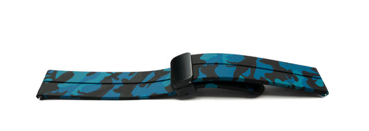 SYSTEM-S 20 mm silicone strap with folding clasp for Smartwatch with camouflage print in blue