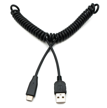 System-S USB Type C 3.1 zu USB 2.0 Spiralkabel Datenkabel Ladekabel Kabel 30 -50 cm schwarz