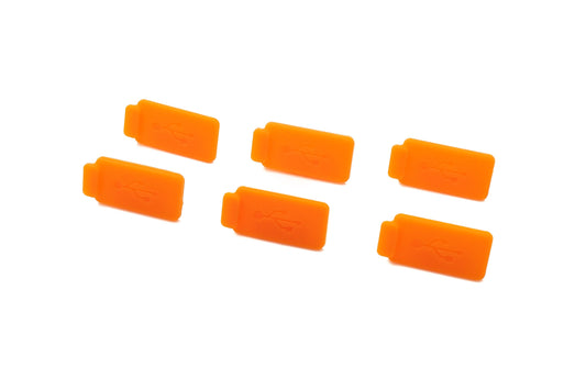 SYSTEM-S 6x USB Typ A Anti Staub Schutz Abdeckung aus Silikon in Orange