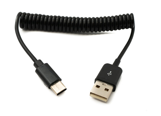 SYSTEM-S USB 3.1 Kabel 50 cm Typ C Stecker zu 2.0 A Stecker Spirale in Schwarz