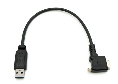SYSTEM-S USB 3.0 Kabel 30 cm Micro B Stecker zu Typ A Stecker Schraube Winkel in Schwarz