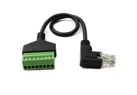 SYSTEM-S LAN Kabel 30 cm RJ45 Stecker zu 8 pin Terminalblock Winkel in Schwarz