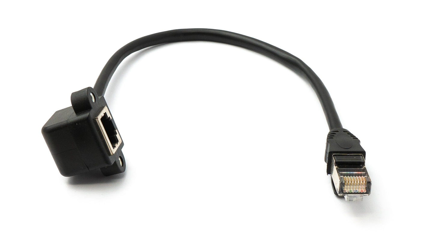 SYSTEM-S LAN Kabel 30 cm 8P8C Buchse zu RJ45 Stecker Winkel Schraube in Schwarz