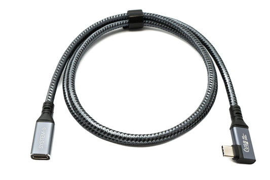 SYSTEM-S USB4 USB 100 cm Kabel Typ C Stecker zu Buchse Winkel geflochten 40 Gbit/s 240 W USB 4.0 Kabel