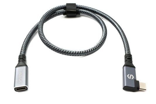SYSTEM-S USB4 USB 40 cm Kabel Typ C Stecker zu Buchse Winkel geflochten 40 Gbit/s 240 W USB 4.0 Kabel