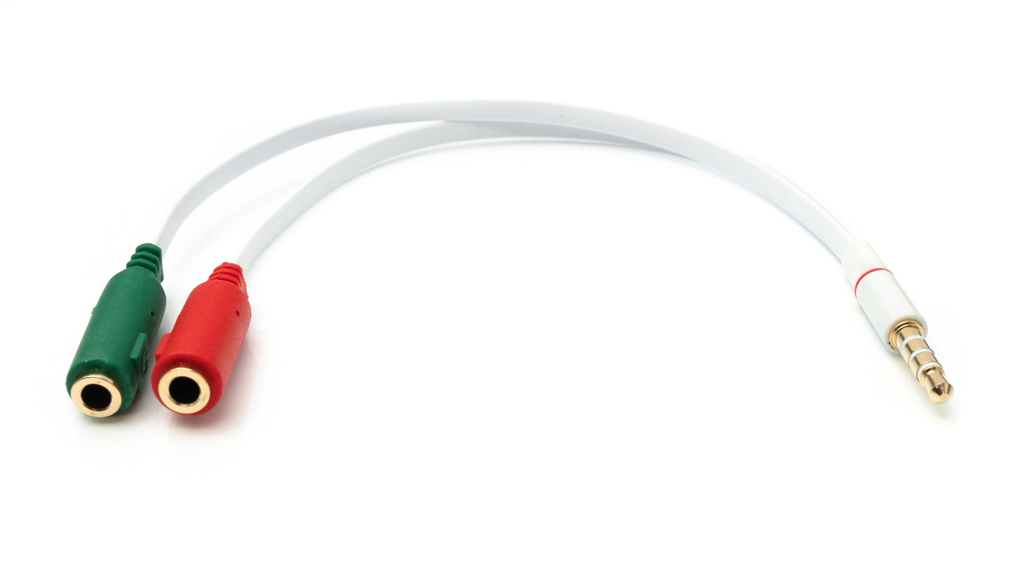 SYSTEM-S Audio Y Cable 20 cm Stereo AUX Jack 3.5 mm Male to 2x Female Flat in White