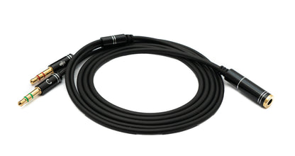 SYSTEM-S Audio Y Kabel 100cm Stereo AUX Klinke 3,5mm Buchse zu 2x Stecker Schwarz