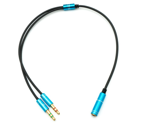 SYSTEM-S Audio Y Kabel 30 cm Stereo AUX Klinke 3,5mm Buchse zu 2x Stecker Schwarz