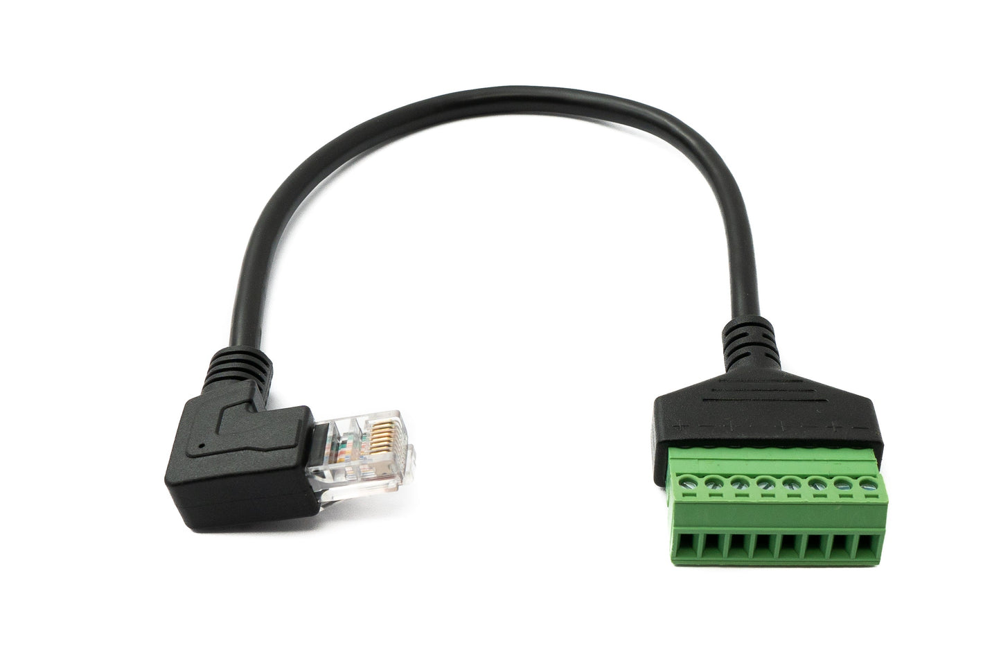 SYSTEM-S LAN Kabel 30 cm RJ45 Stecker zu 8 pin Terminalblock Winkel in Schwarz