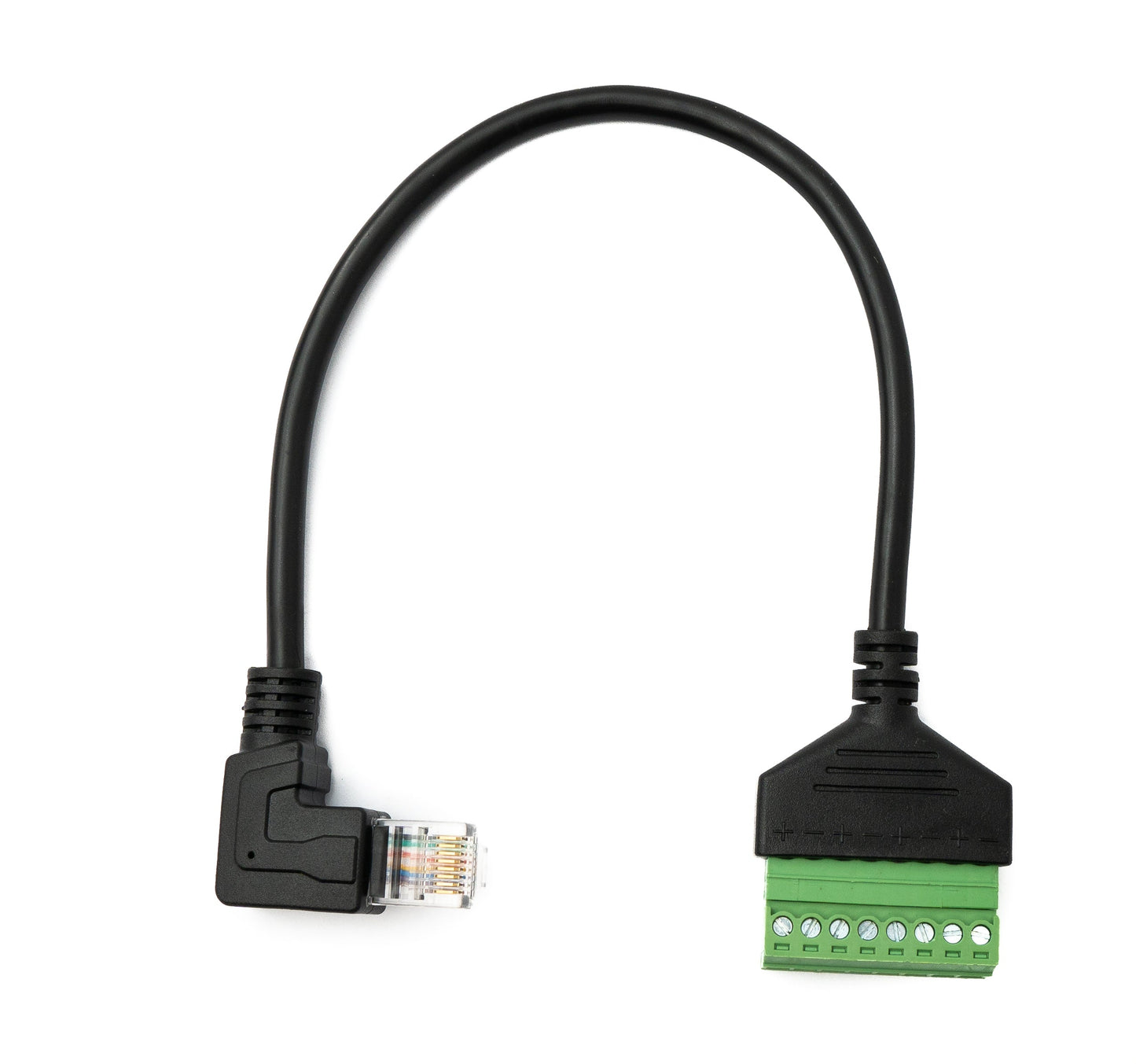 SYSTEM-S LAN Kabel 30 cm RJ45 Stecker zu 8 pin Terminalblock Winkel in Schwarz