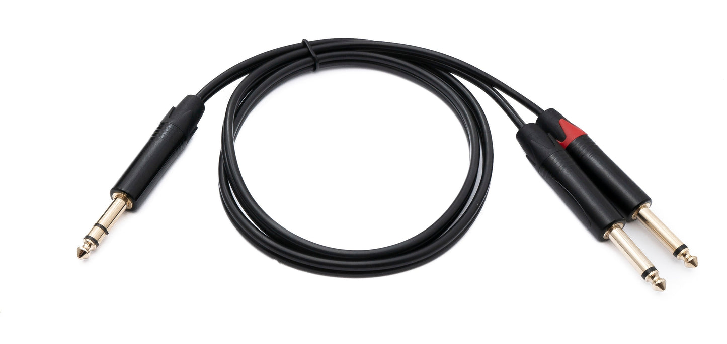 SYSTEM-S Audio Y Klinke Kabel 100 cm 2x 6,35 mm 2 polig Stecker zu 1x Stecker AUX