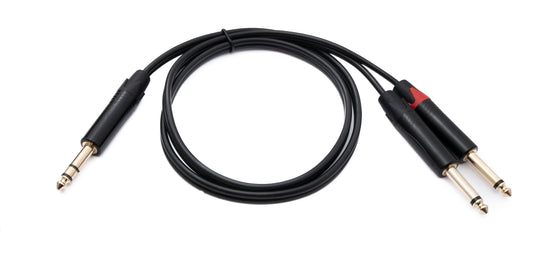 SYSTEM-S Audio Y Klinke Kabel 100 cm 2x 6,35 mm 2 polig Stecker zu 1x Stecker AUX