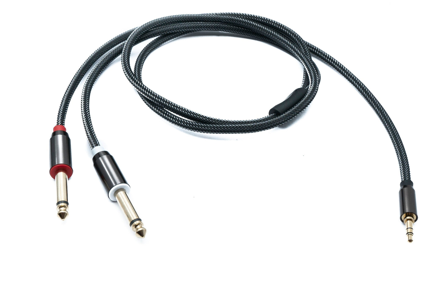 SYSTEM-S Audio Y Klinke Kabel 100 cm 2x 6,35 mm 2 polig Stecker zu 3,5 mm 3 polig Stecker geflochten AUX