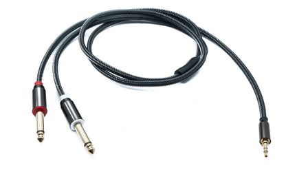 SYSTEM-S Audio Y Klinke Kabel 100 cm 2x 6,35 mm 2 polig Stecker zu 3,5 mm 3 polig Stecker geflochten AUX