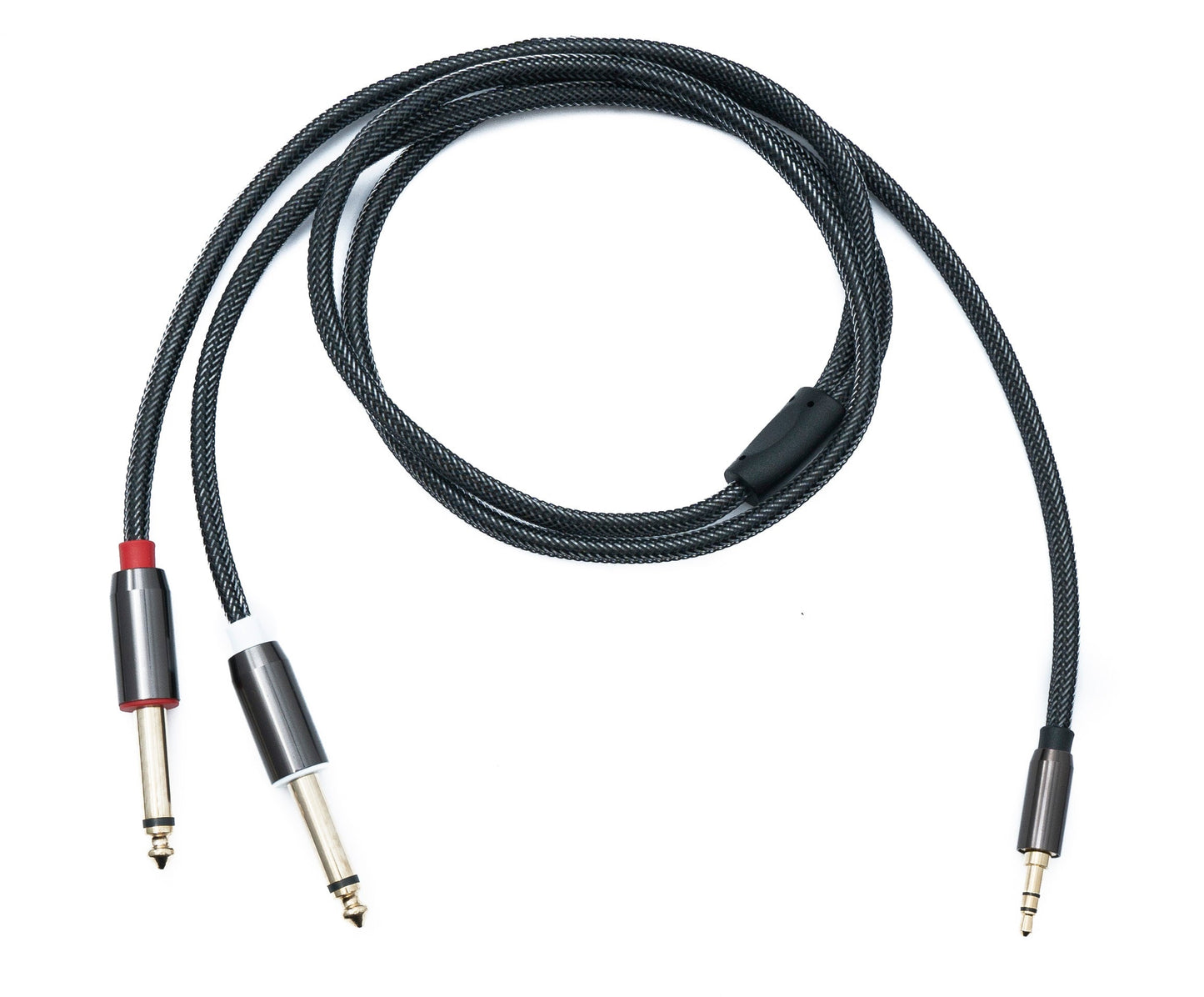 SYSTEM-S Audio Y Klinke Kabel 100 cm 2x 6,35 mm 2 polig Stecker zu 3,5 mm 3 polig Stecker geflochten AUX