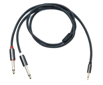 SYSTEM-S Audio Y Klinke Kabel 100 cm 2x 6,35 mm 2 polig Stecker zu 3,5 mm 3 polig Stecker geflochten AUX