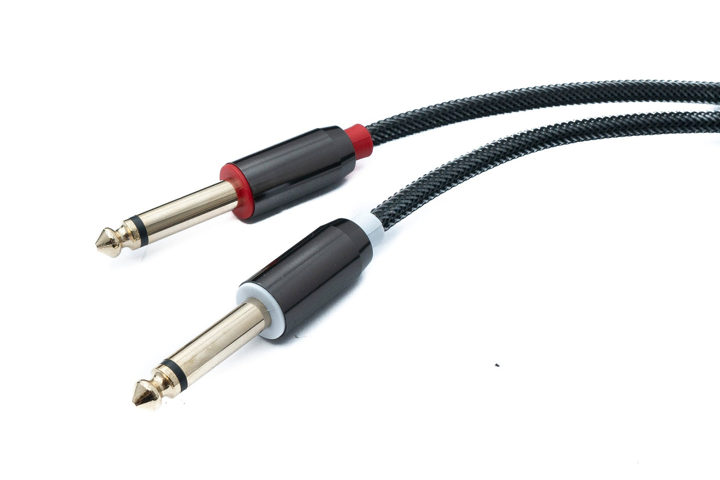 SYSTEM-S Audio Y Klinke Kabel 100 cm 2x 6,35 mm 2 polig Stecker zu 3,5 mm 3 polig Stecker geflochten AUX