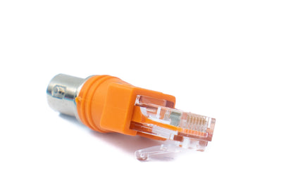 SYSTEM-S Koaxial Adapter RJ45 Stecker zu BNC Buchse 50 Ohm Kabel in Orange