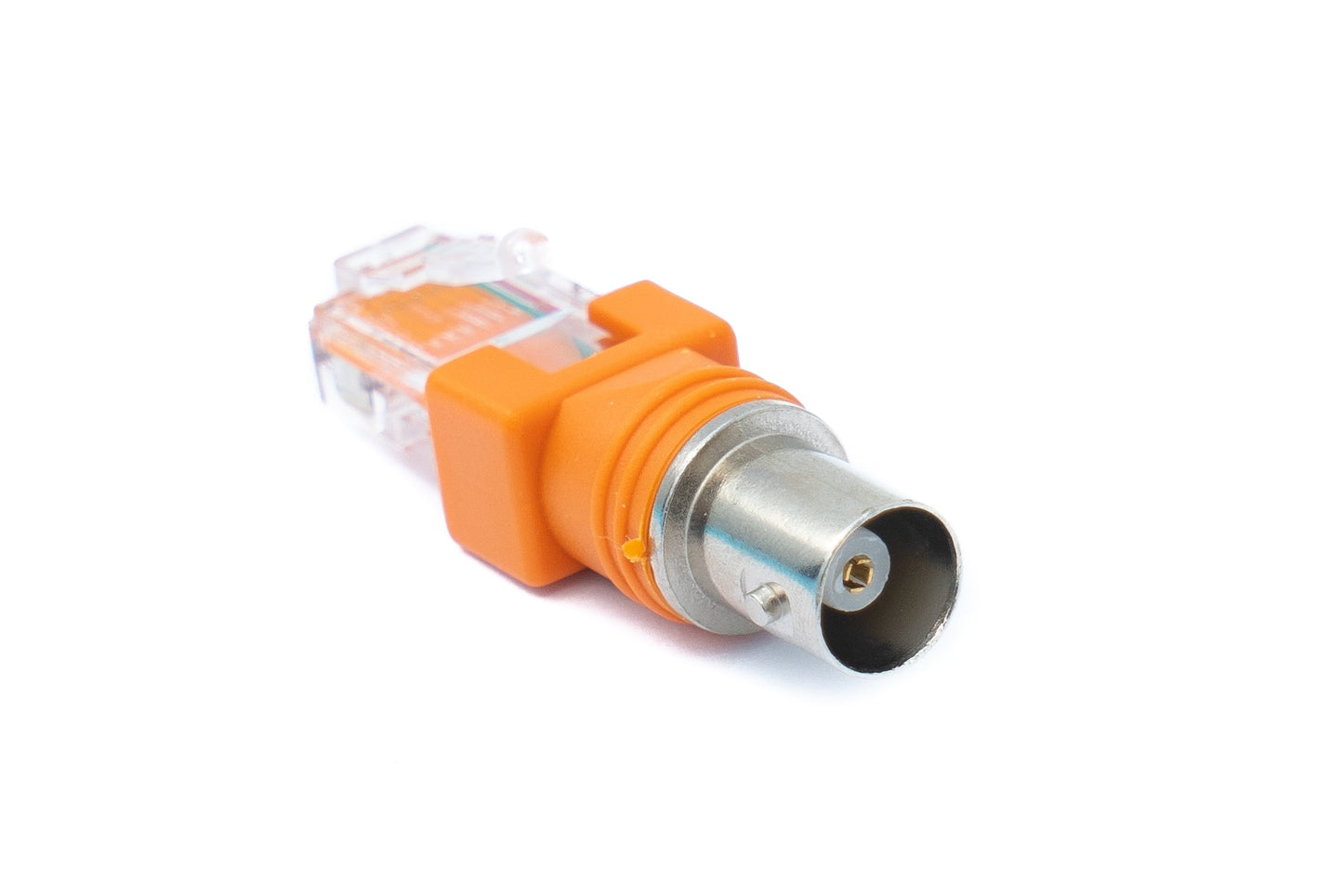 SYSTEM-S Koaxial Adapter RJ45 Stecker zu BNC Buchse 50 Ohm Kabel in Orange