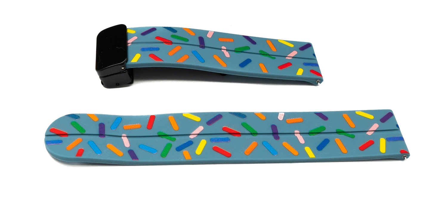SYSTEM-S 20 mm silicone strap with folding clasp for Smartwatch with sprinkles print in light blue
