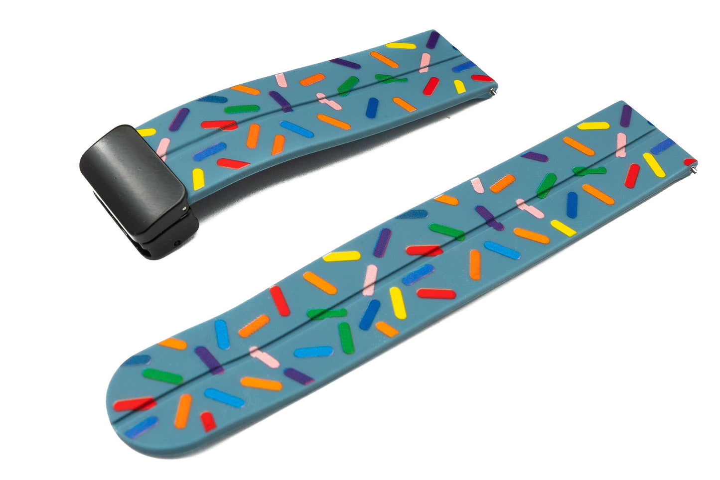 SYSTEM-S 20 mm silicone strap with folding clasp for Smartwatch with sprinkles print in light blue