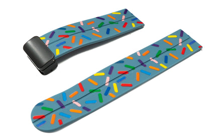 SYSTEM-S 20 mm silicone strap with folding clasp for Smartwatch with sprinkles print in light blue