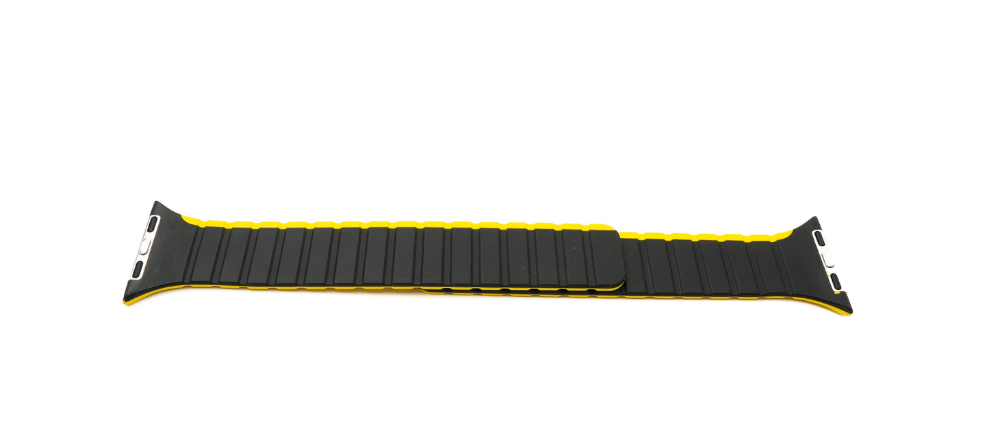 SYSTEM-S Armband 38 40 41 mm aus Silikon flexibel magnetisch für Apple Watch Smartwatch Schwarz Gelb